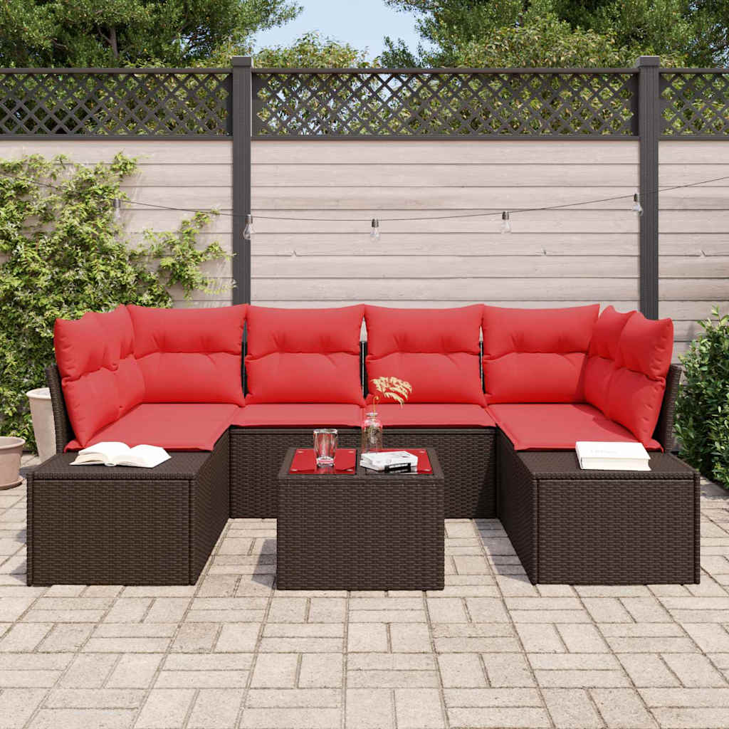 Havesofa Sæt med pude 7 pcs Brun polyrattan
