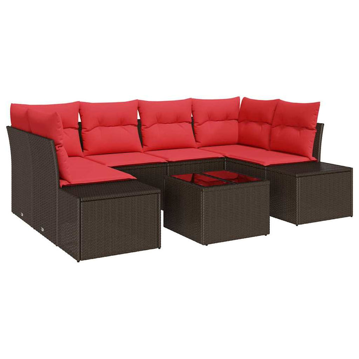 Havesofa Sæt med pude 7 pcs Brun polyrattan