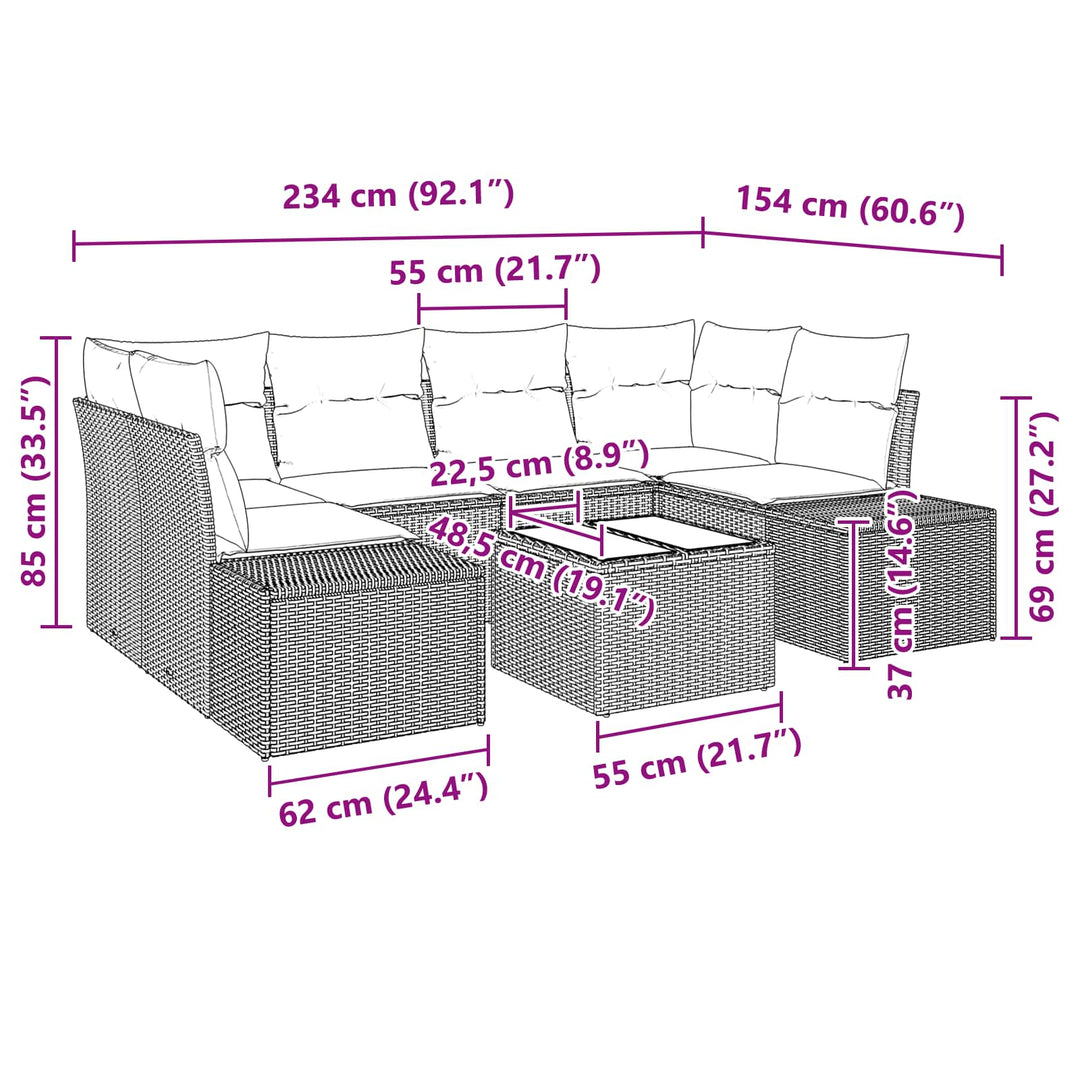Havesofa Sæt med pude 7 pcs Brun polyrattan