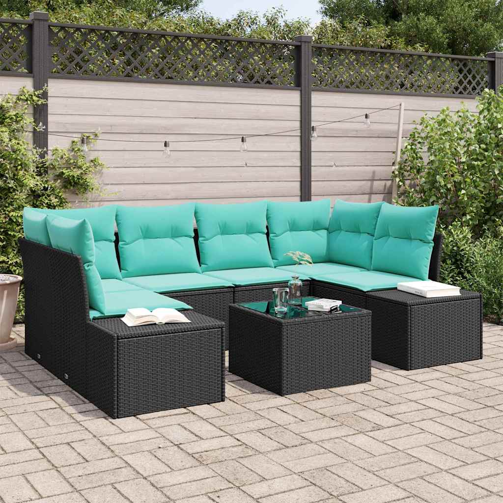 Havesofa Sæt 7 stk. Sort polyrattan