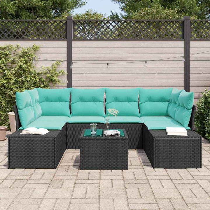 Havesofa Sæt 7 stk. Sort polyrattan
