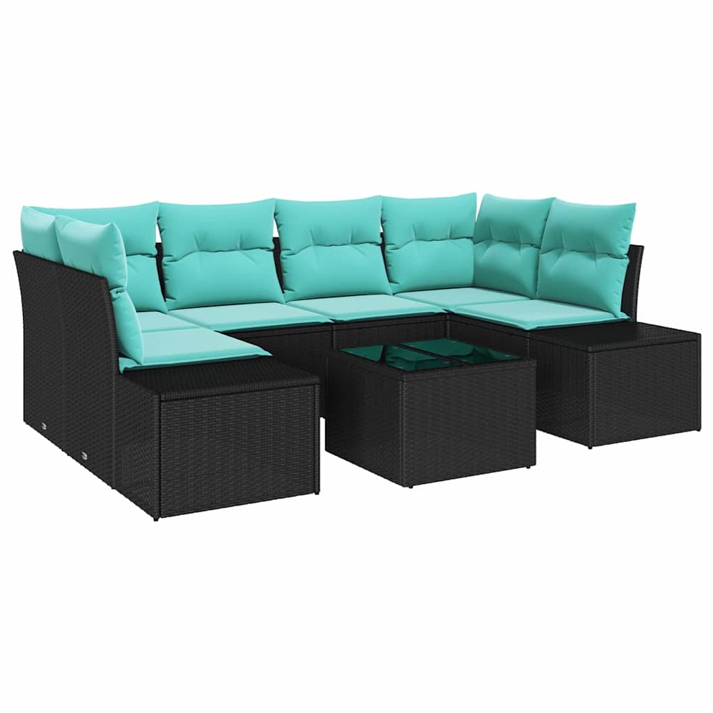 Havesofa Sæt 7 stk. Sort polyrattan