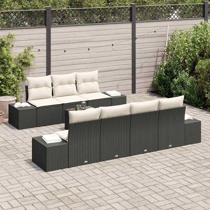 Havesofa Sæt med pude 8 pcs Sort polyrattan