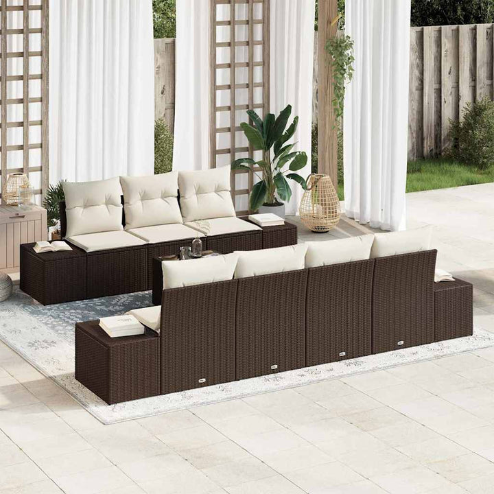 Havesofa Sæt med pude 8 pcs Brun polyrattan