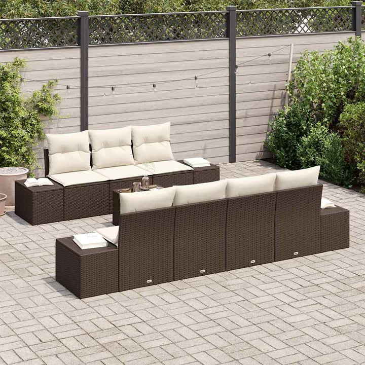 Havesofa Sæt med pude 8 pcs Brun polyrattan