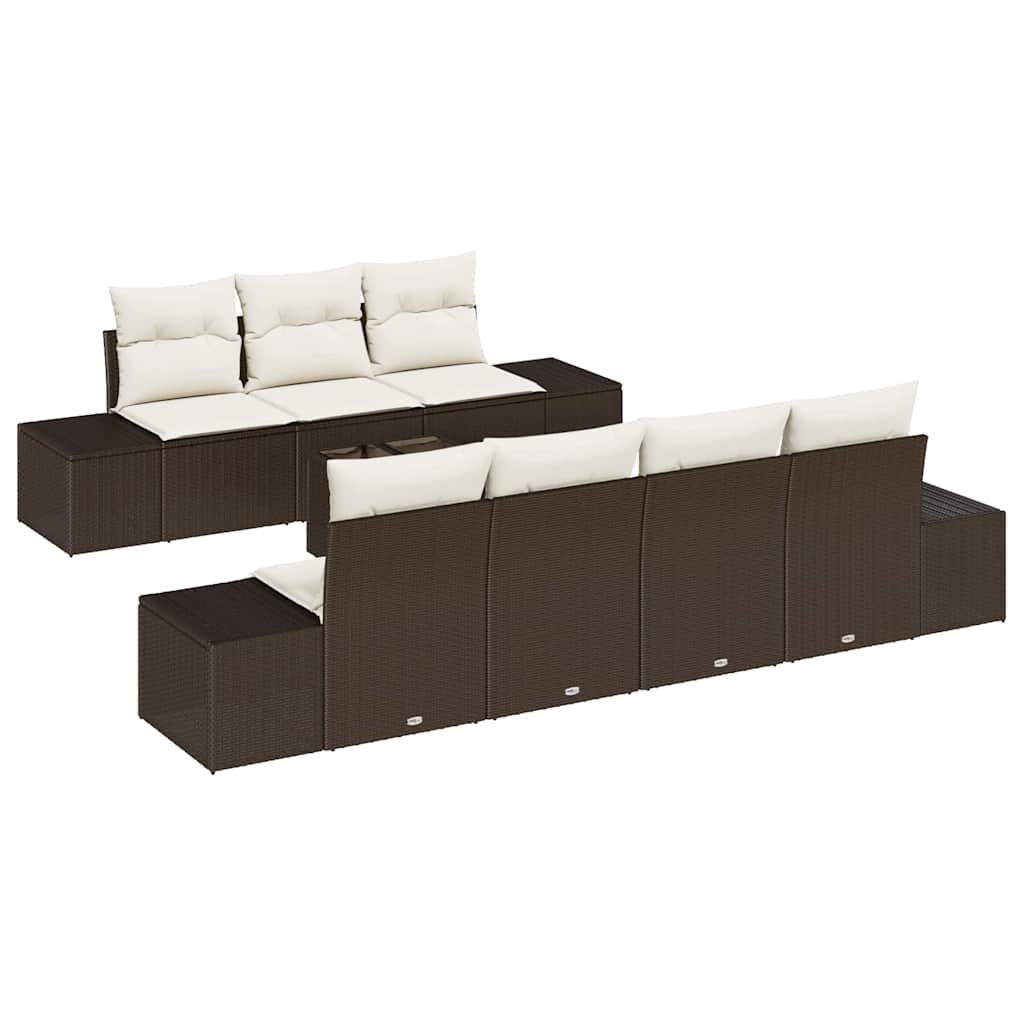 Havesofa Sæt med pude 8 pcs Brun polyrattan