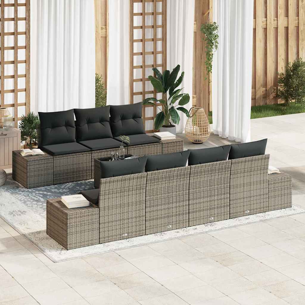 Havesofa Sæt med pude 8 pcs Grå polyrattan