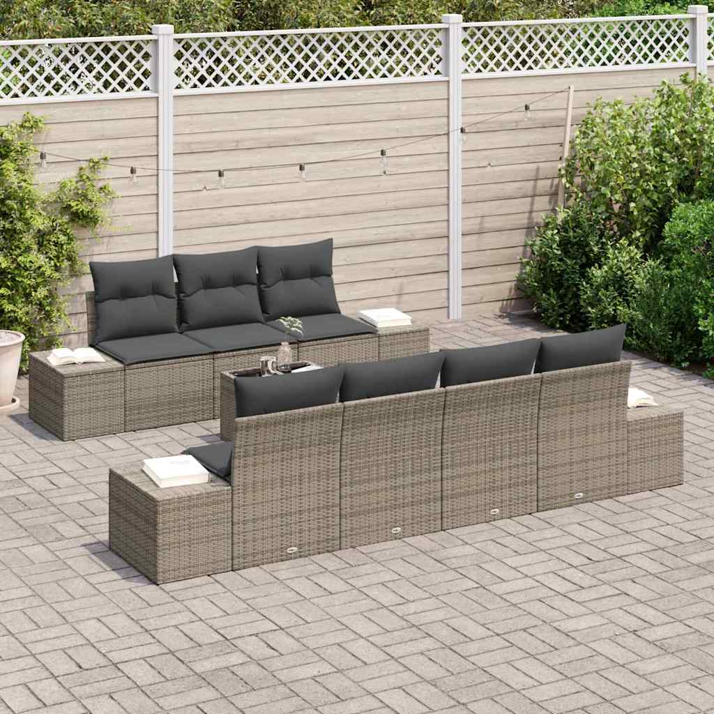 Havesofa Sæt med pude 8 pcs Grå polyrattan