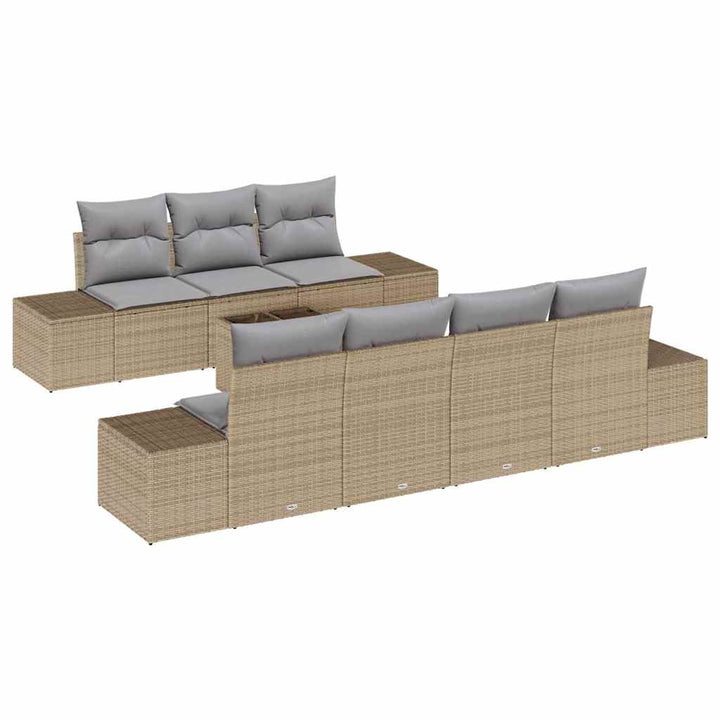 Havesofa Sæt med pude 8 pcs Beige polyrattan