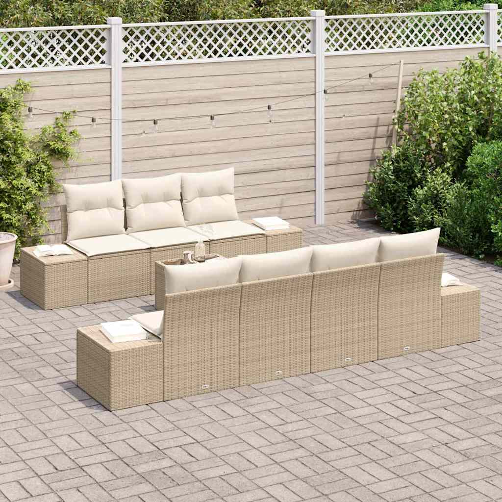 Havesofa Sæt med pude 8 pcs Beige polyrattan