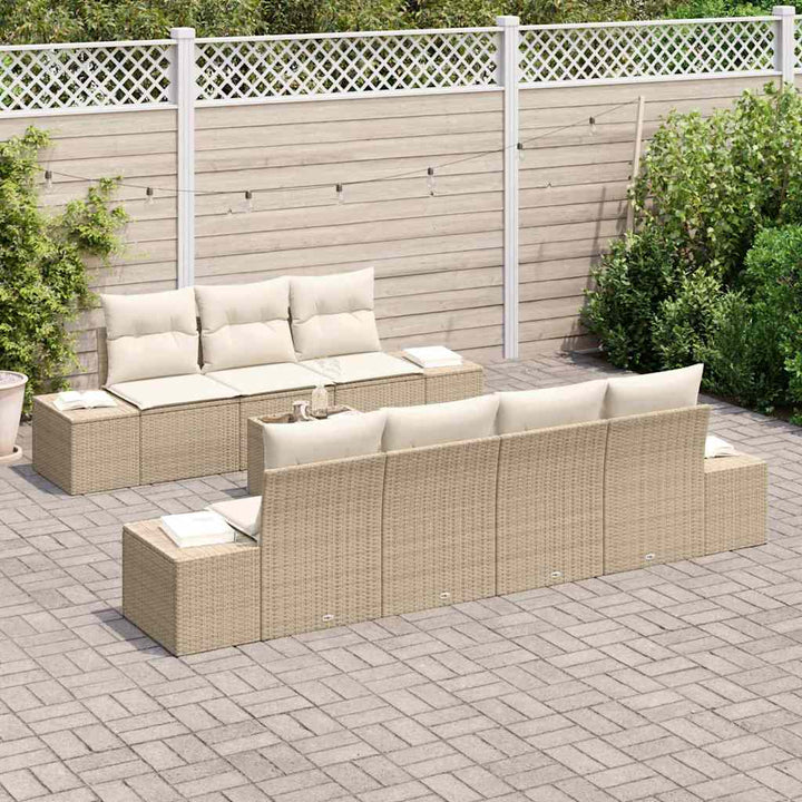 Havesofa Sæt med pude 8 pcs Beige polyrattan