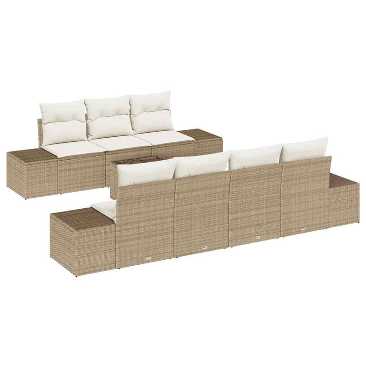 Havesofa Sæt med pude 8 pcs Beige polyrattan