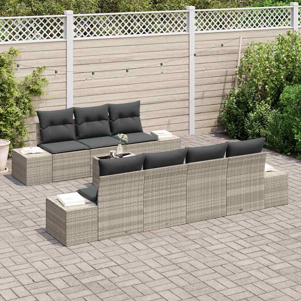 Havesofa Sæt med pude 8 pcs Lysegrå polyrattan