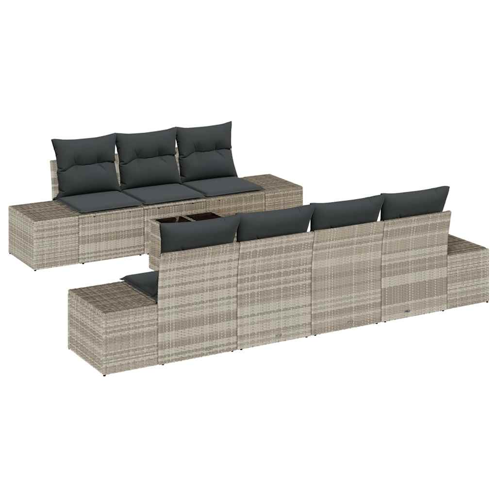 Havesofa Sæt med pude 8 pcs Lysegrå polyrattan