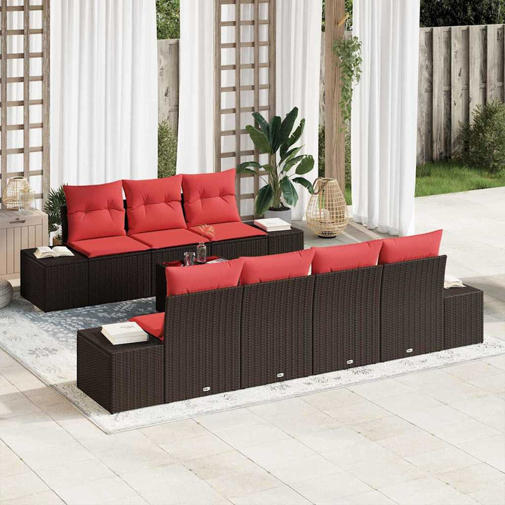 Havesofa Sæt med pude 8 pcs Brun polyrattan