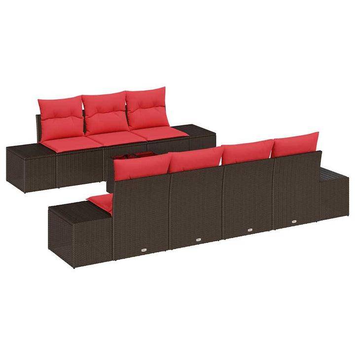 Havesofa Sæt med pude 8 pcs Brun polyrattan