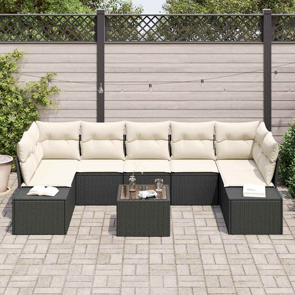 Havesofa Sæt 8 stk. Sort polyrattan
