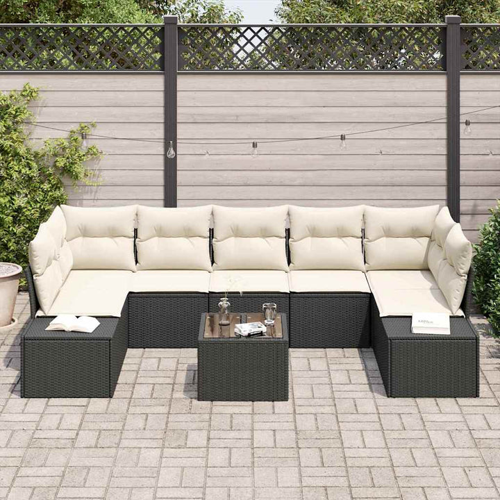 Havesofa Sæt 8 stk. Sort polyrattan