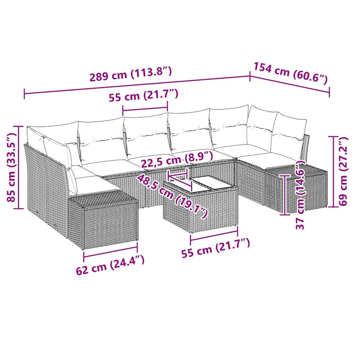 Havesofa Sæt 8 stk. Sort polyrattan