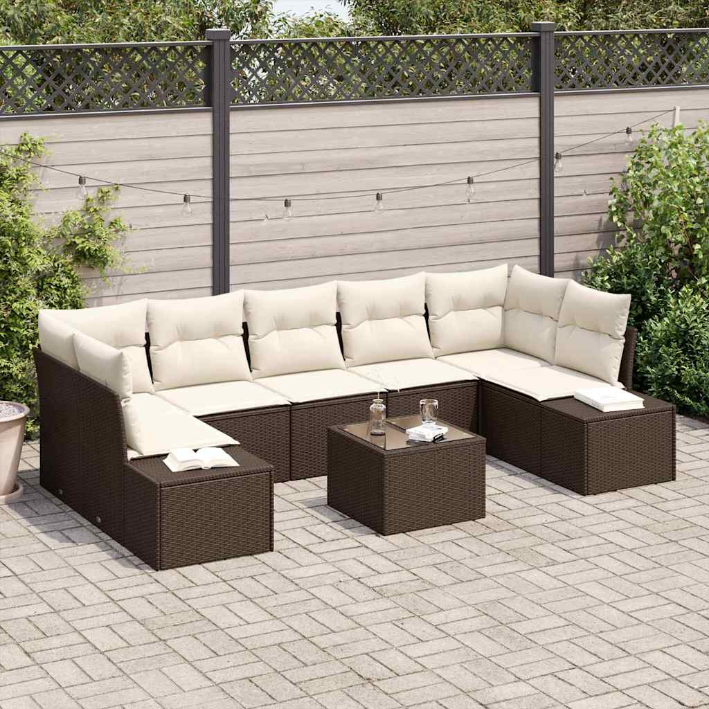 Havesofa Sæt med pude 8 pcs Brun polyrattan