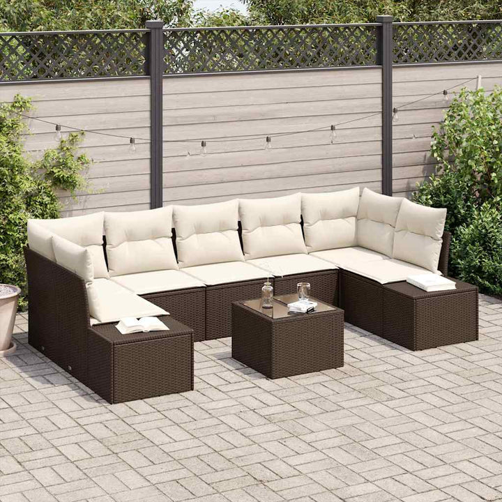 Havesofa Sæt med pude 8 pcs Brun polyrattan