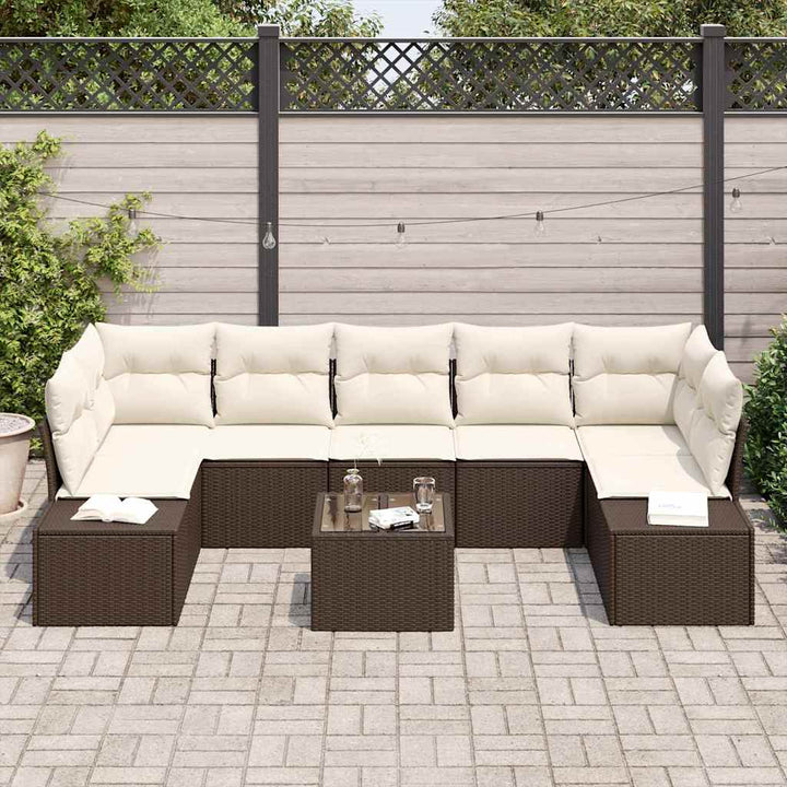 Havesofa Sæt med pude 8 pcs Brun polyrattan
