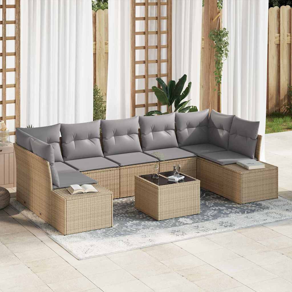 Havesofa Sæt med pude 8 pcs Beige polyrattan