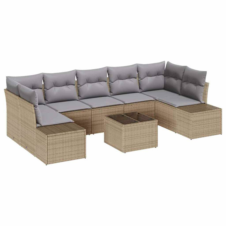 Havesofa Sæt med pude 8 pcs Beige polyrattan