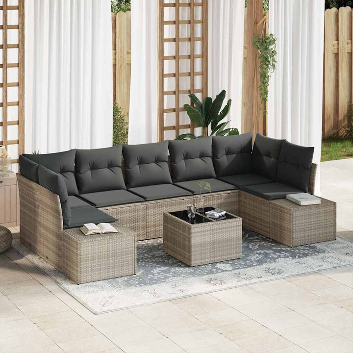 Havesofa Sæt med pude 8 pcs Lysegrå polyrattan