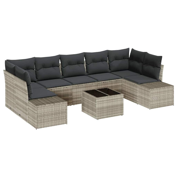 Havesofa Sæt med pude 8 pcs Lysegrå polyrattan