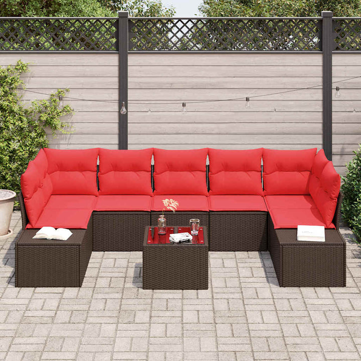 Havesofa Sæt med pude 8 pcs Brun polyrattan