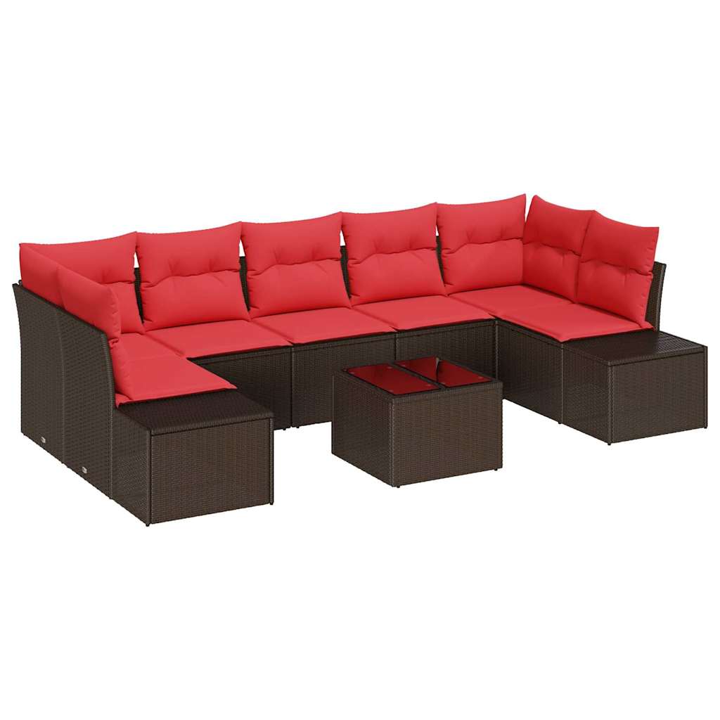 Havesofa Sæt med pude 8 pcs Brun polyrattan