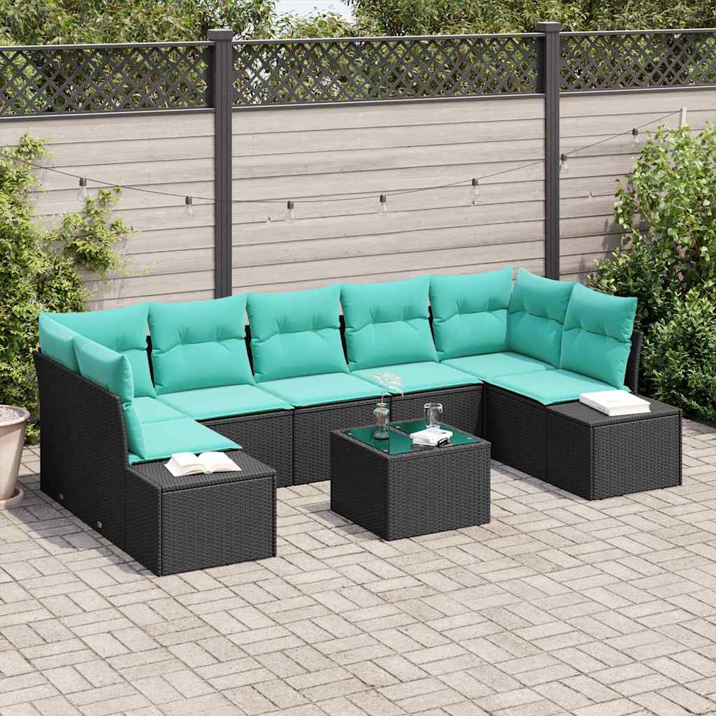Havesofa Sæt 8 stk. Sort polyrattan
