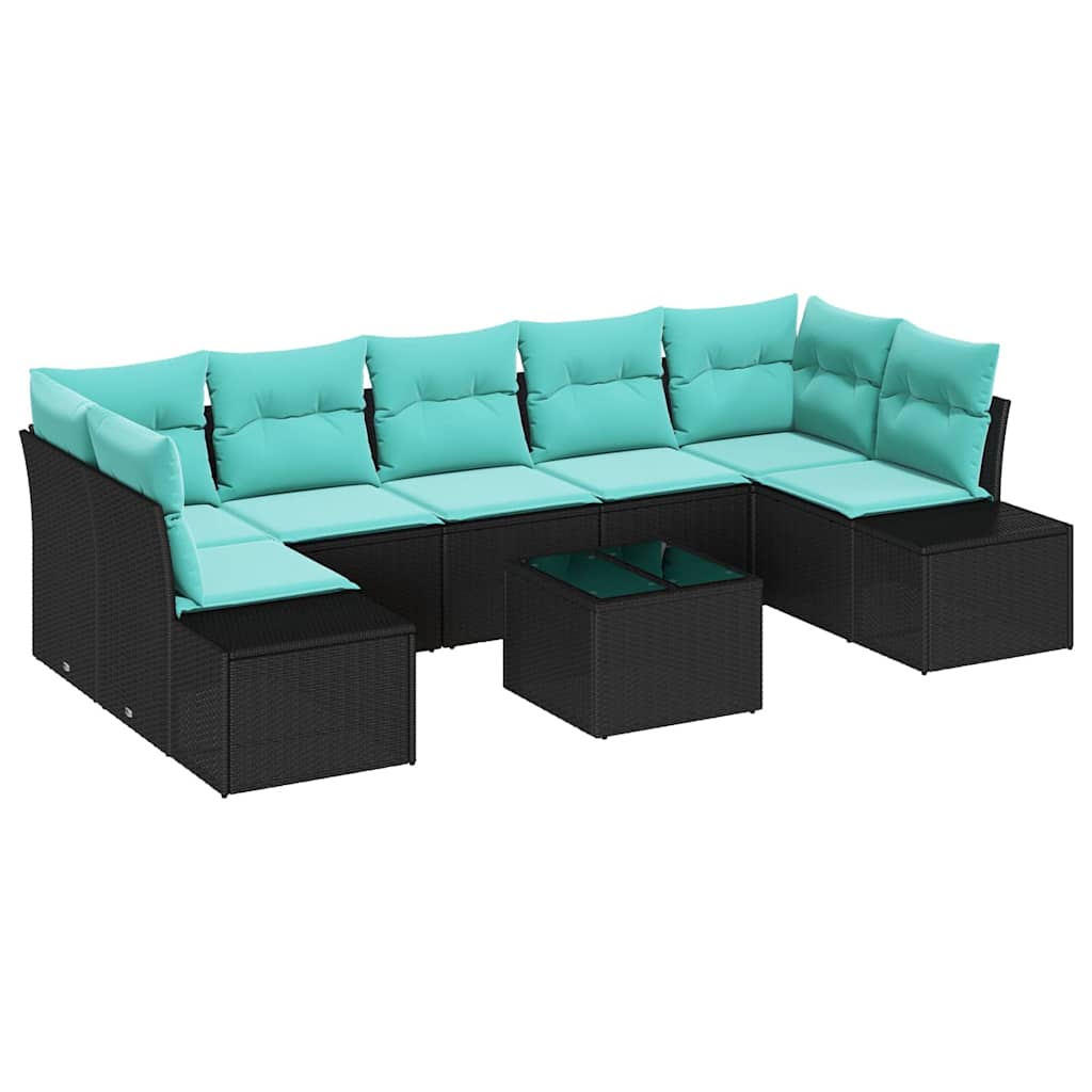 Havesofa Sæt 8 stk. Sort polyrattan