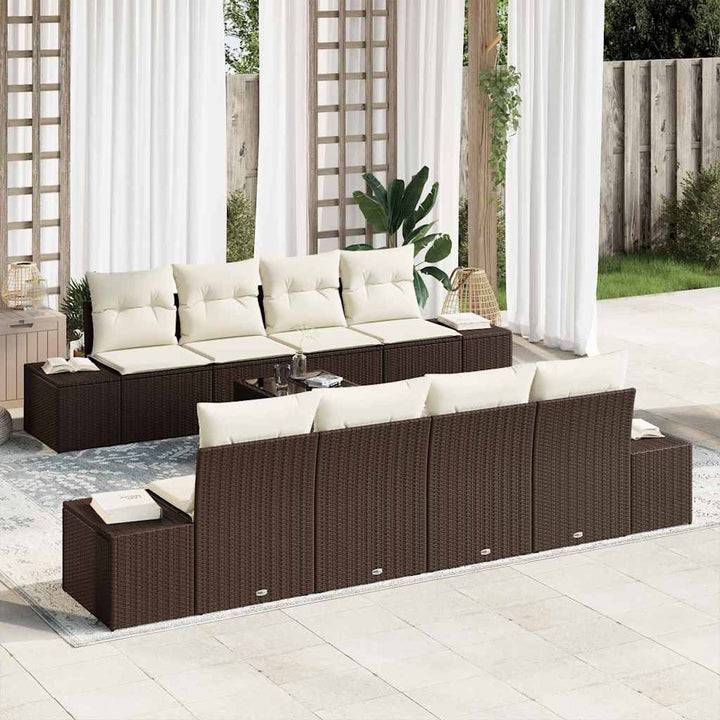 Havesofa Sæt med pude 7 pcs Brun og cremefarvet polyrattan