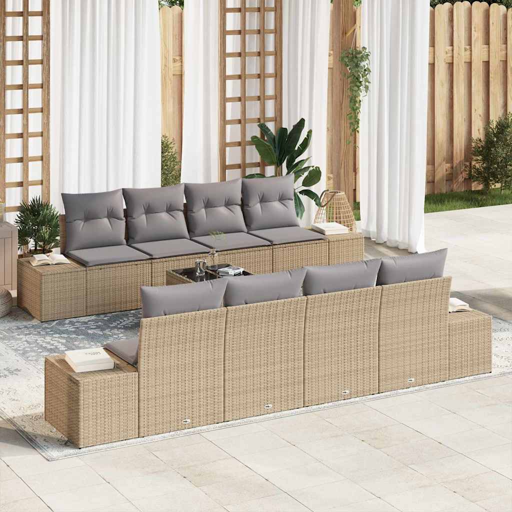 Havesofa Sæt med pude 7 pcs Beige og lys grå polyrattan