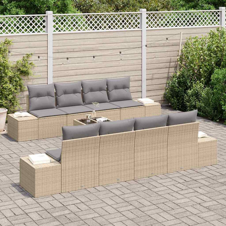 Havesofa Sæt med pude 7 pcs Beige og lys grå polyrattan