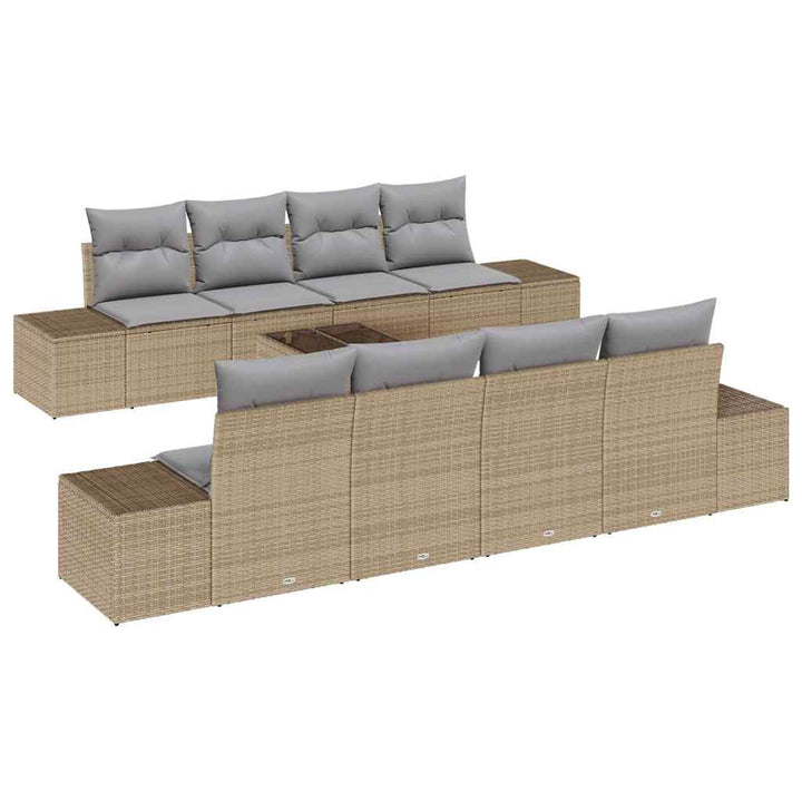 Havesofa Sæt med pude 7 pcs Beige og lys grå polyrattan