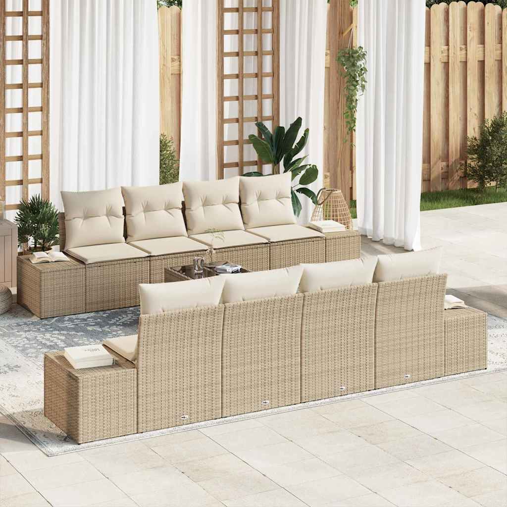 Havesofa Sæt med pude 7 pcs Beige og creme polyrattan