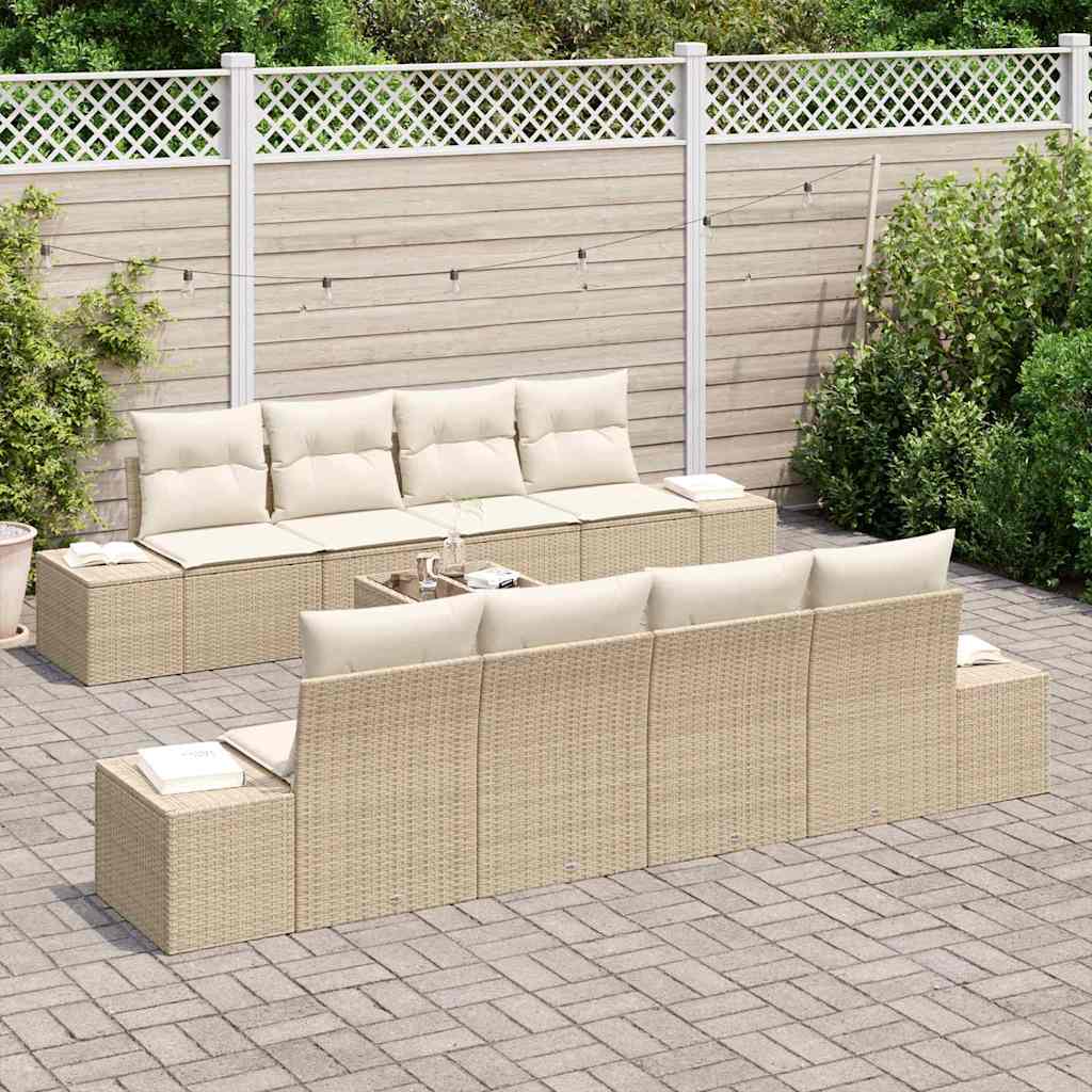 Havesofa Sæt med pude 7 pcs Beige og creme polyrattan
