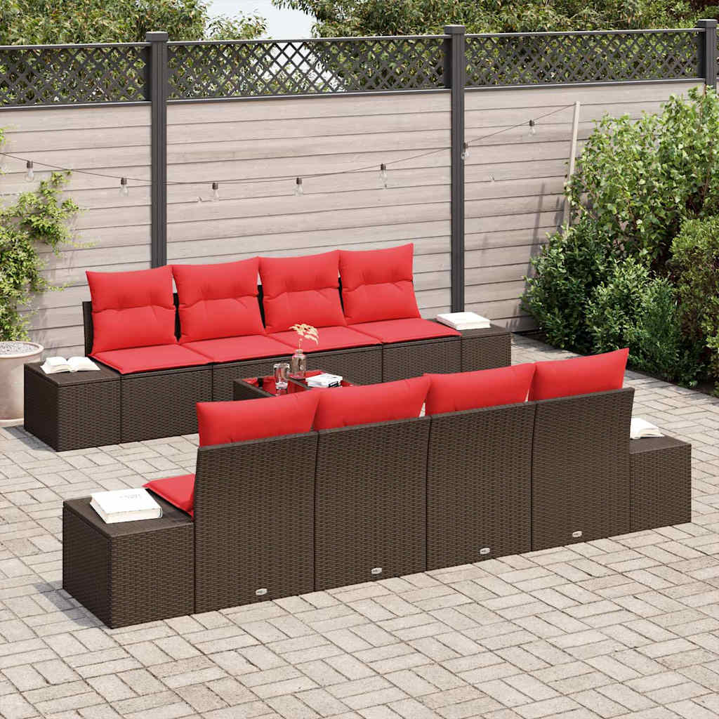 Havesofa Sæt med pude 9 pcs Brun polyrattan