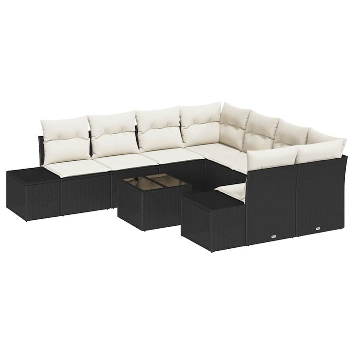 Havesofa Sæt med pude 9 pcs Sort polyrattan