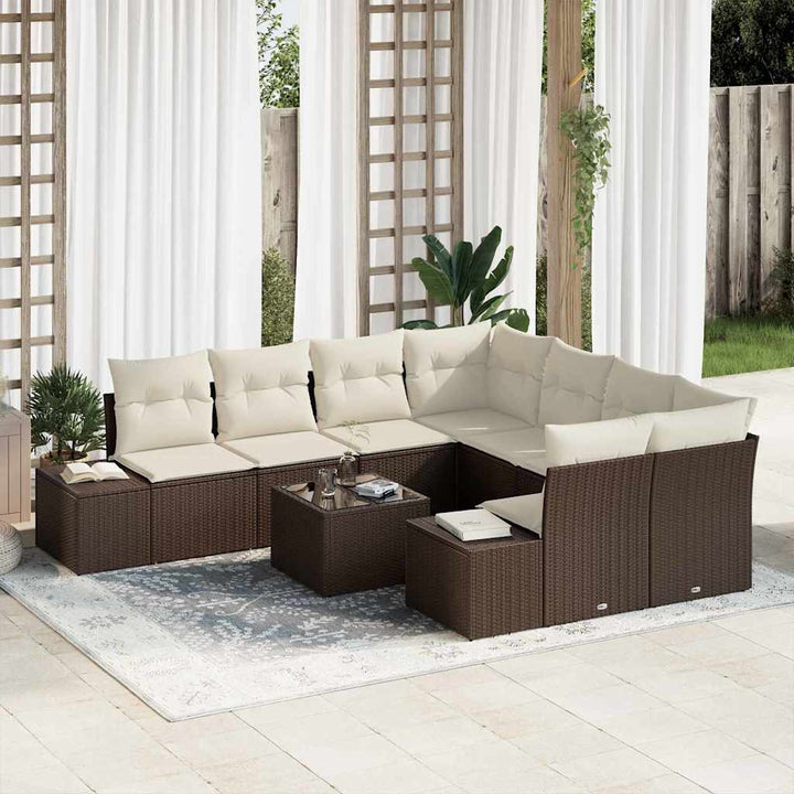 Havesofa Sæt med pude 9 pcs Brun polyrattan