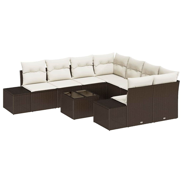 Havesofa Sæt med pude 9 pcs Brun polyrattan