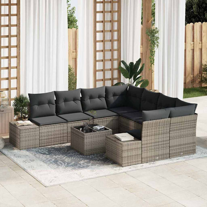 Havesofa Sæt med pude 9 pcs Grå polyrattan
