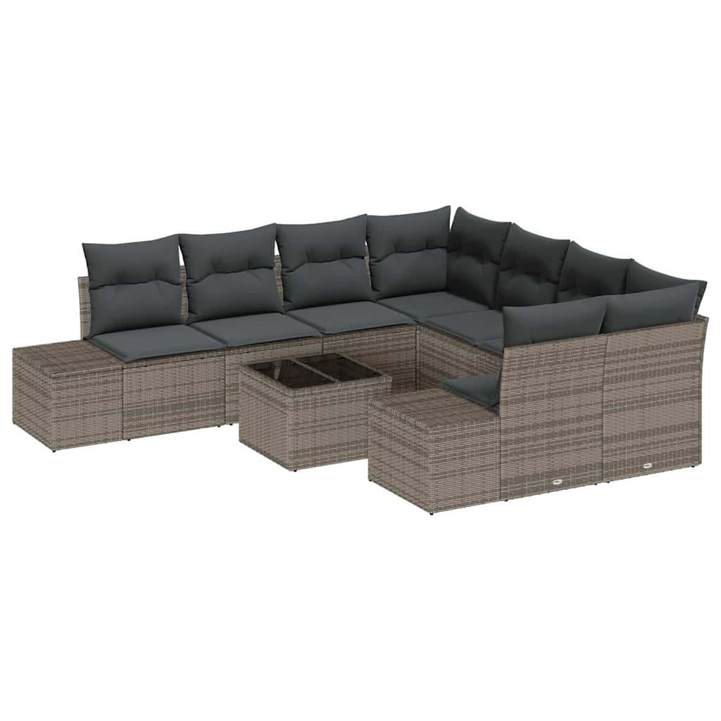 Havesofa Sæt med pude 9 pcs Grå polyrattan
