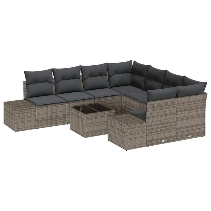 Havesofa Sæt med pude 9 pcs Grå polyrattan