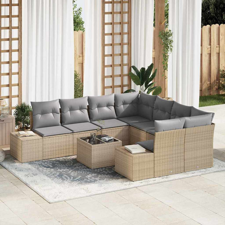 Havesofa Sæt med pude 9 pcs Beige polyrattan