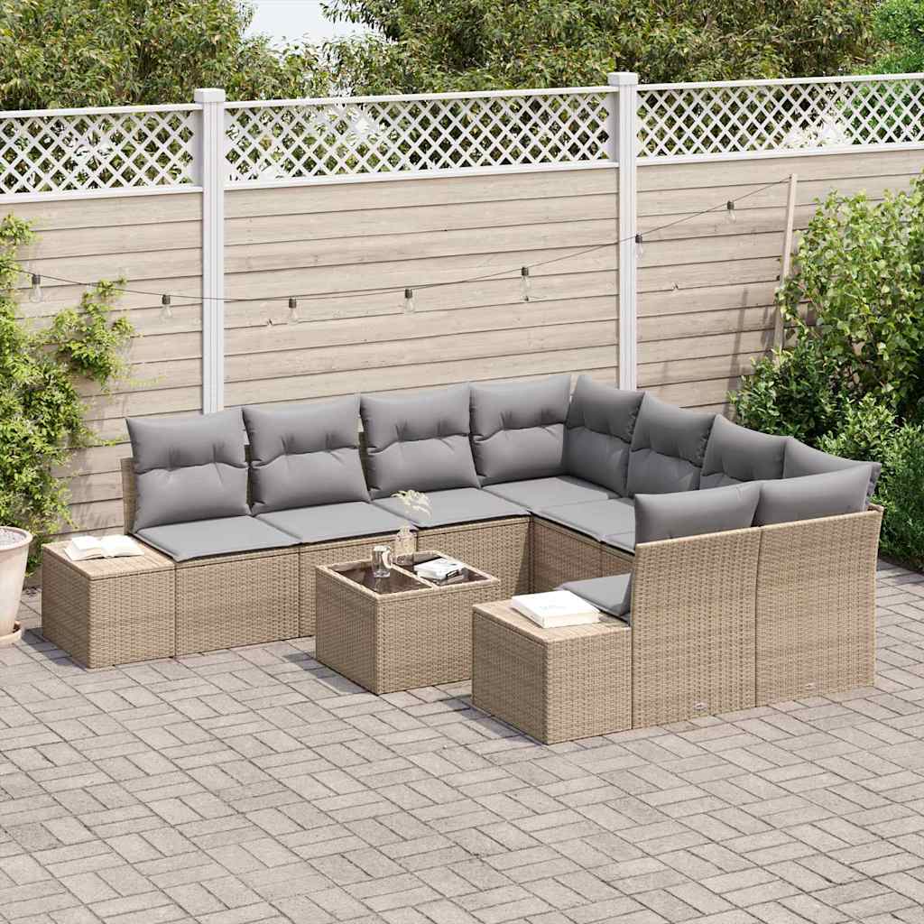 Havesofa Sæt med pude 9 pcs Beige polyrattan