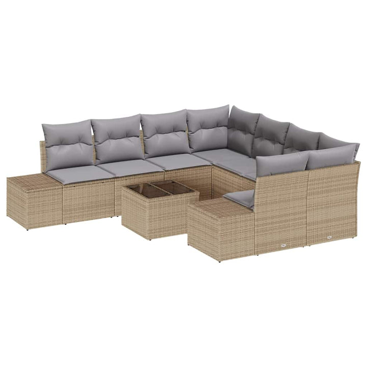 Havesofa Sæt med pude 9 pcs Beige polyrattan
